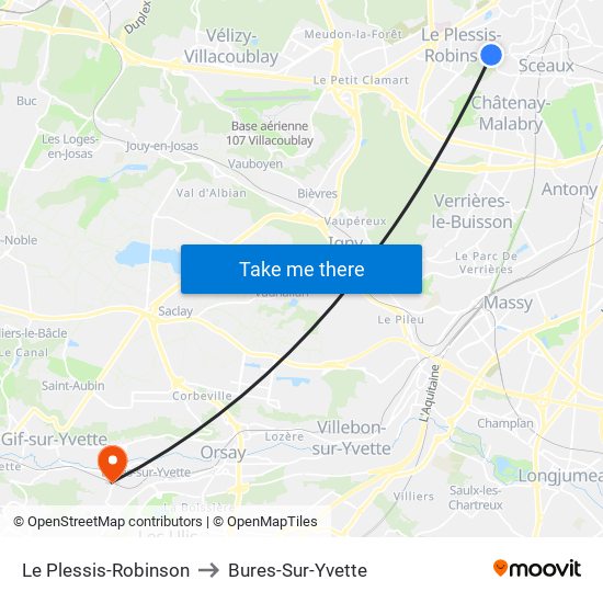Le Plessis-Robinson to Bures-Sur-Yvette map