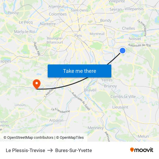 Le Plessis-Trevise to Bures-Sur-Yvette map