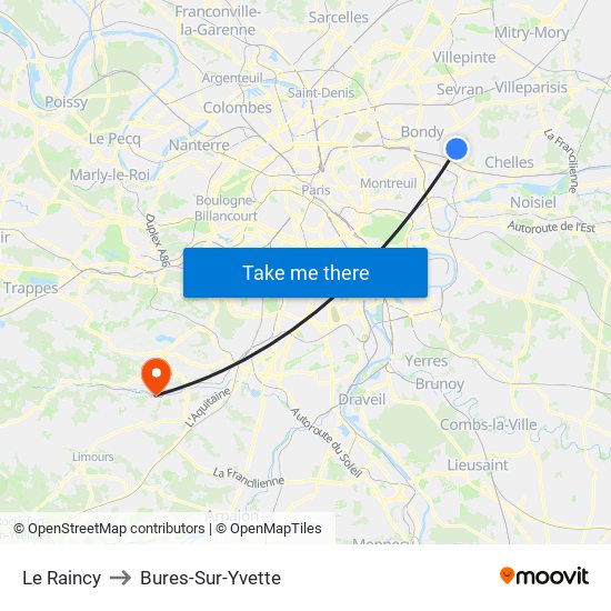 Le Raincy to Bures-Sur-Yvette map