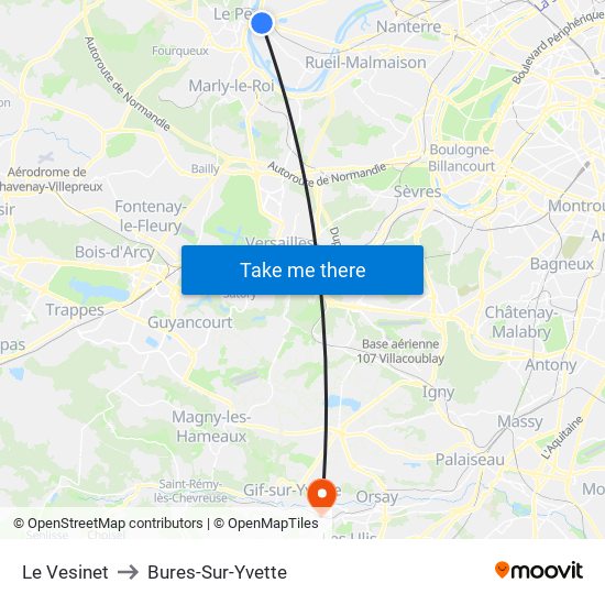 Le Vesinet to Bures-Sur-Yvette map