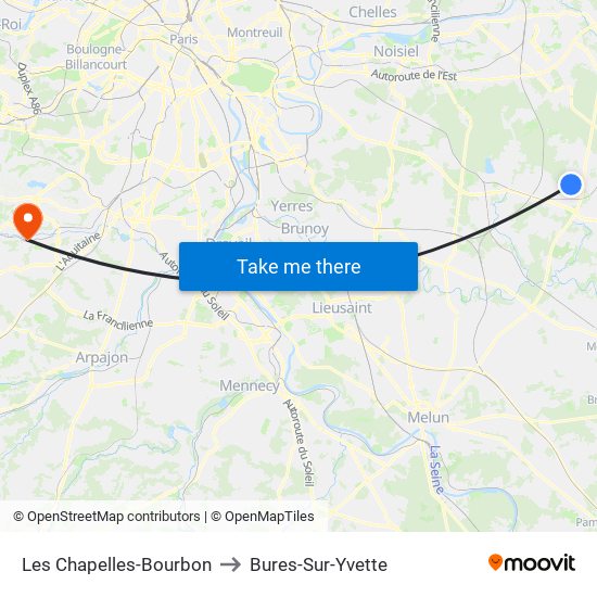 Les Chapelles-Bourbon to Bures-Sur-Yvette map