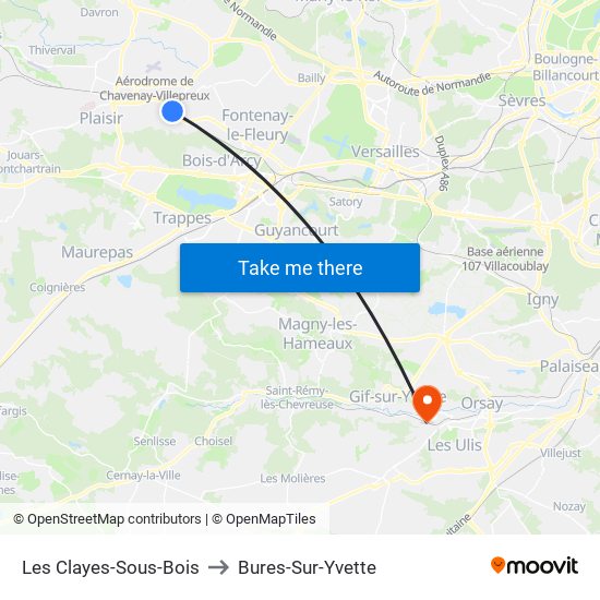 Les Clayes-Sous-Bois to Bures-Sur-Yvette map