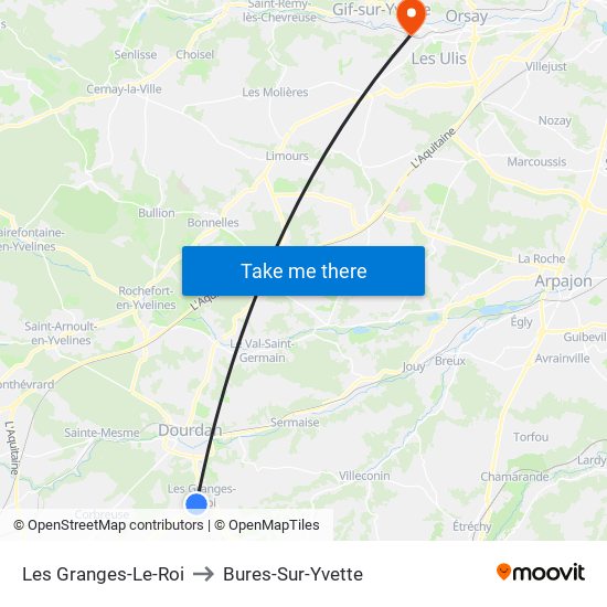 Les Granges-Le-Roi to Bures-Sur-Yvette map