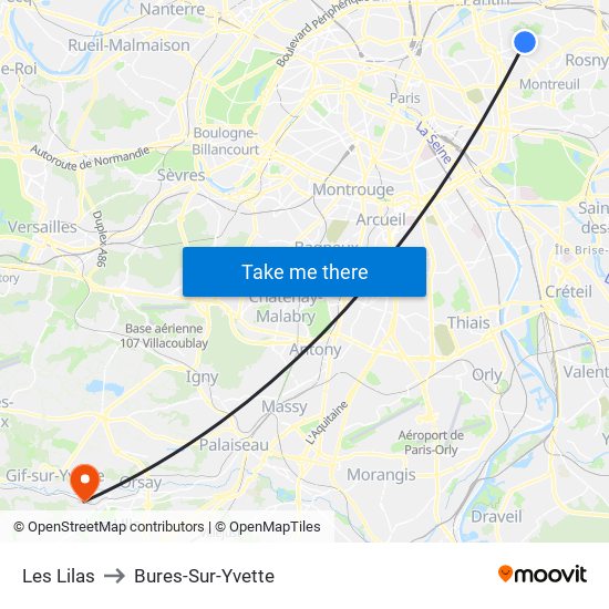 Les Lilas to Bures-Sur-Yvette map