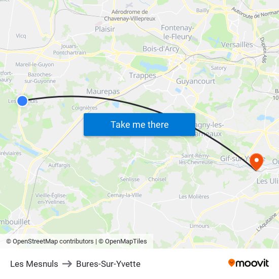 Les Mesnuls to Bures-Sur-Yvette map
