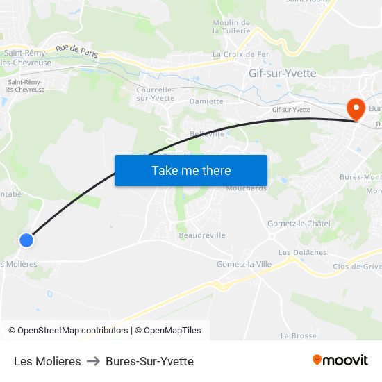 Les Molieres to Bures-Sur-Yvette map
