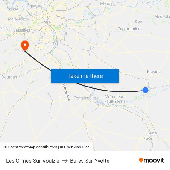 Les Ormes-Sur-Voulzie to Bures-Sur-Yvette map