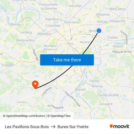 Les Pavillons-Sous-Bois to Bures-Sur-Yvette map