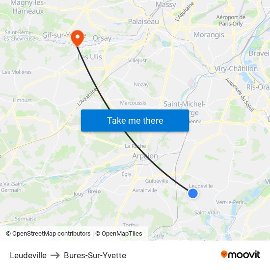 Leudeville to Bures-Sur-Yvette map