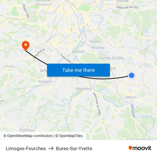 Limoges-Fourches to Bures-Sur-Yvette map