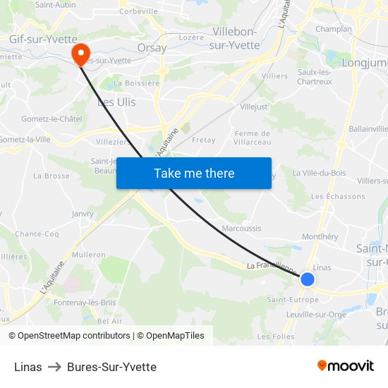 Linas to Bures-Sur-Yvette map