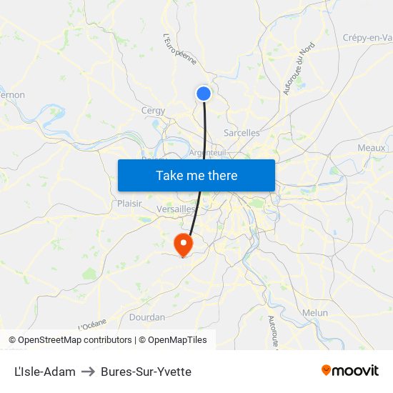 L'Isle-Adam to Bures-Sur-Yvette map