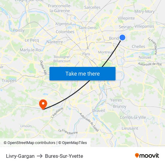 Livry-Gargan to Bures-Sur-Yvette map