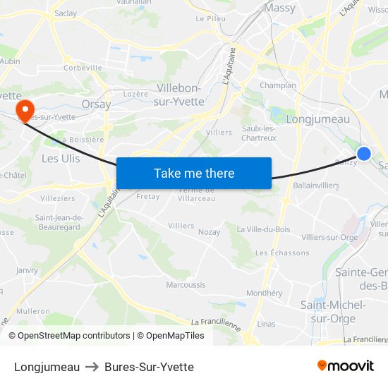 Longjumeau to Bures-Sur-Yvette map