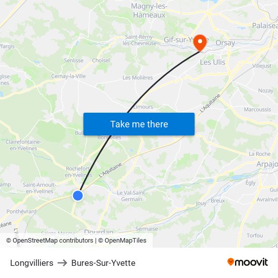 Longvilliers to Bures-Sur-Yvette map