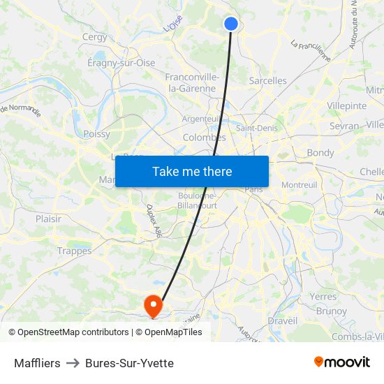 Maffliers to Bures-Sur-Yvette map