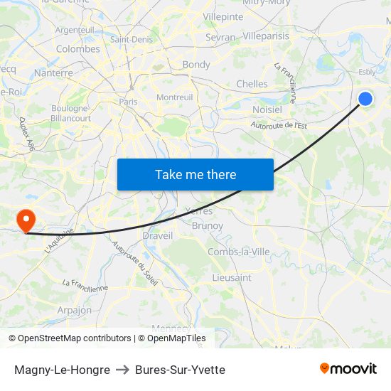 Magny-Le-Hongre to Bures-Sur-Yvette map