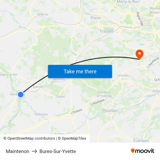 Maintenon to Bures-Sur-Yvette map
