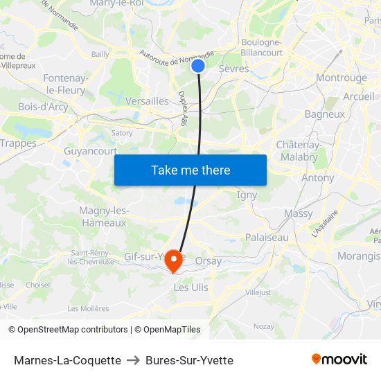 Marnes-La-Coquette to Bures-Sur-Yvette map