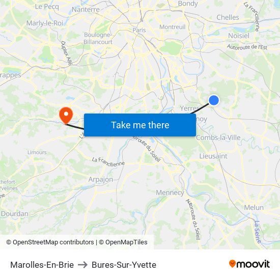 Marolles-En-Brie to Bures-Sur-Yvette map