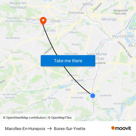 Marolles-En-Hurepoix to Bures-Sur-Yvette map