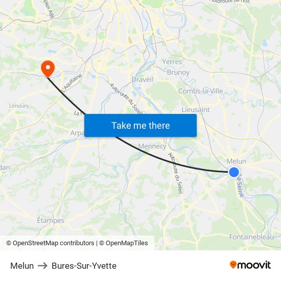 Melun to Bures-Sur-Yvette map
