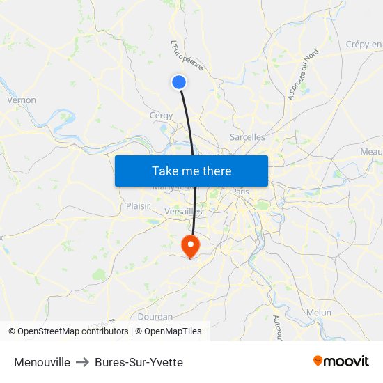 Menouville to Bures-Sur-Yvette map