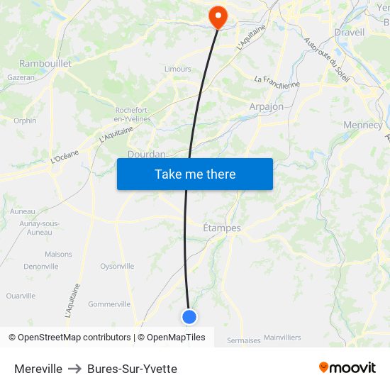 Mereville to Bures-Sur-Yvette map