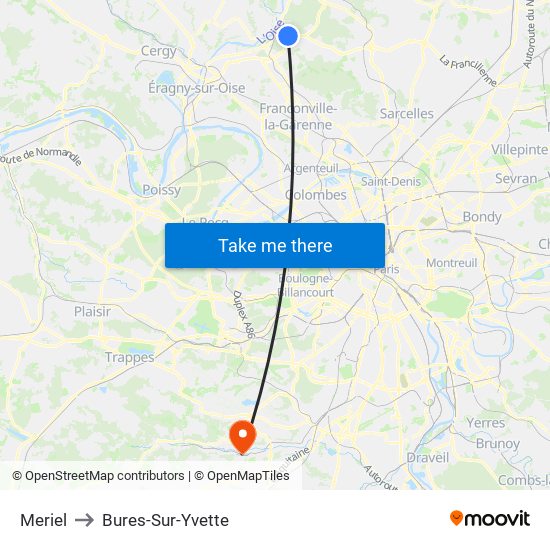 Meriel to Bures-Sur-Yvette map