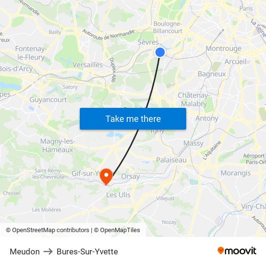 Meudon to Bures-Sur-Yvette map