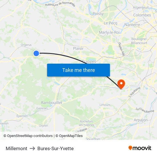 Millemont to Bures-Sur-Yvette map