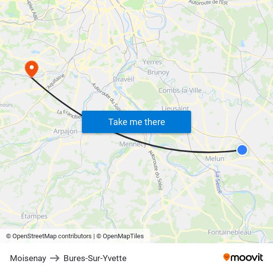 Moisenay to Bures-Sur-Yvette map