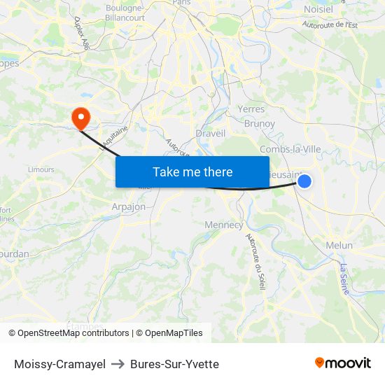 Moissy-Cramayel to Bures-Sur-Yvette map
