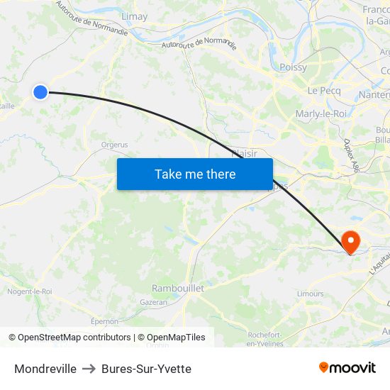 Mondreville to Bures-Sur-Yvette map