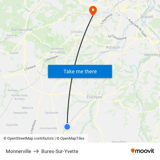 Monnerville to Bures-Sur-Yvette map