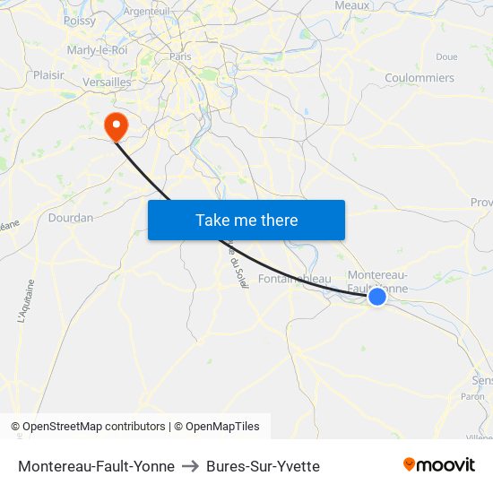 Montereau-Fault-Yonne to Bures-Sur-Yvette map