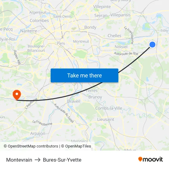 Montevrain to Bures-Sur-Yvette map