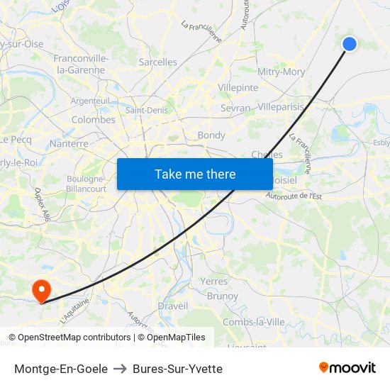 Montge-En-Goele to Bures-Sur-Yvette map