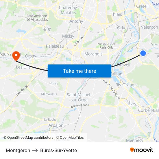 Montgeron to Bures-Sur-Yvette map