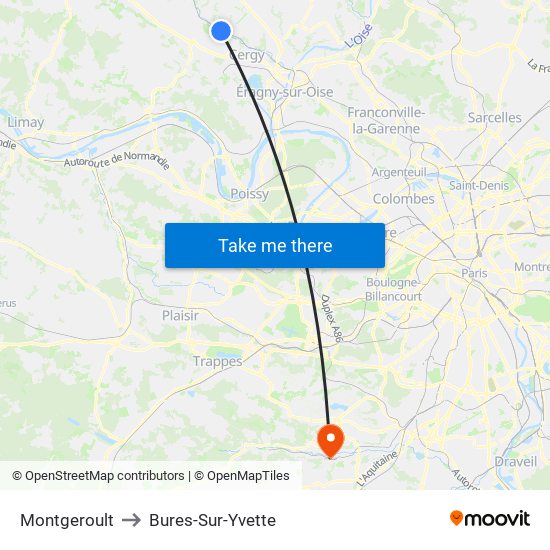 Montgeroult to Bures-Sur-Yvette map