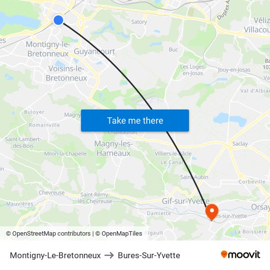 Montigny-Le-Bretonneux to Bures-Sur-Yvette map