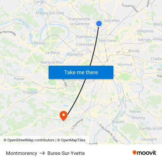 Montmorency to Bures-Sur-Yvette map
