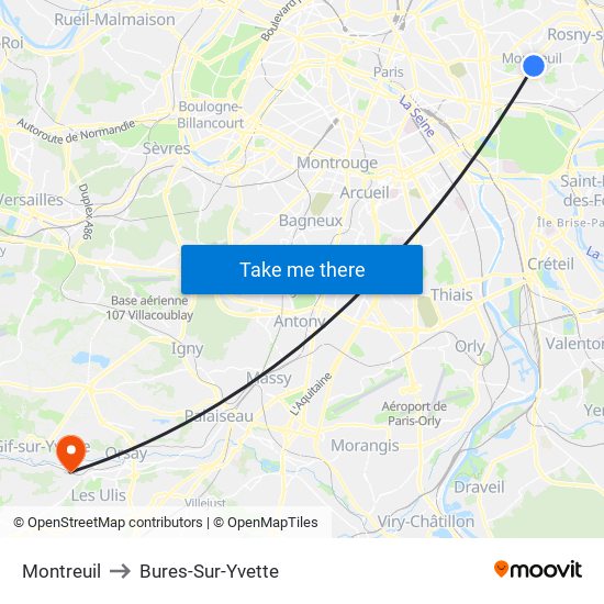 Montreuil to Bures-Sur-Yvette map