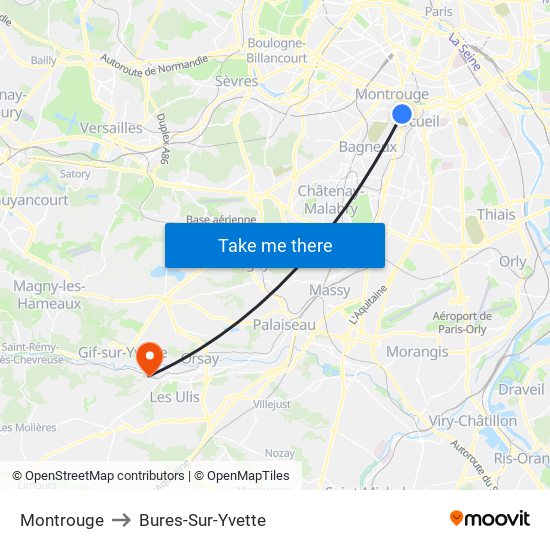 Montrouge to Bures-Sur-Yvette map