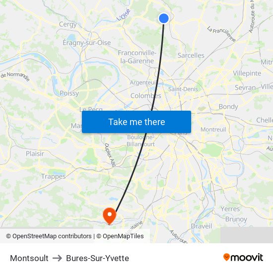 Montsoult to Bures-Sur-Yvette map