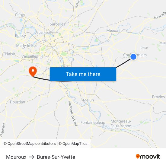 Mouroux to Bures-Sur-Yvette map