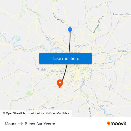 Mours to Bures-Sur-Yvette map