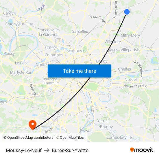 Moussy-Le-Neuf to Bures-Sur-Yvette map