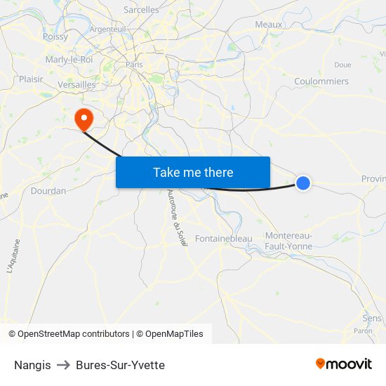 Nangis to Bures-Sur-Yvette map