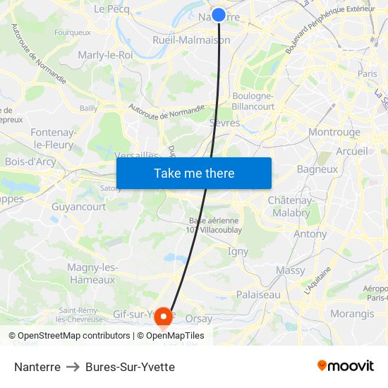 Nanterre to Bures-Sur-Yvette map